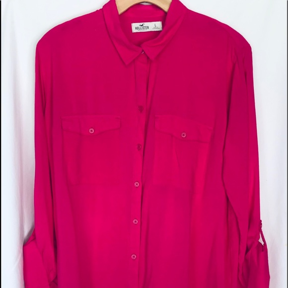 Hollister Button Down Shirt Women Fucsia Sz L - Picture 1 of 8